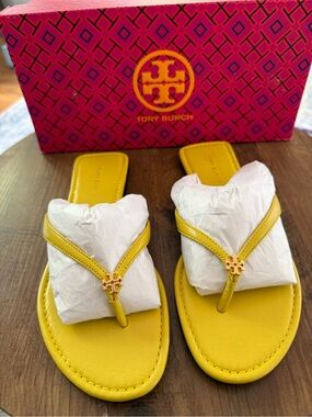 Tory Burch Yellow Logo Thong Sandals